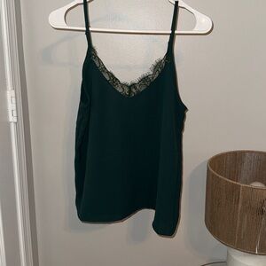 Dark Green Lace Trim Cami Top